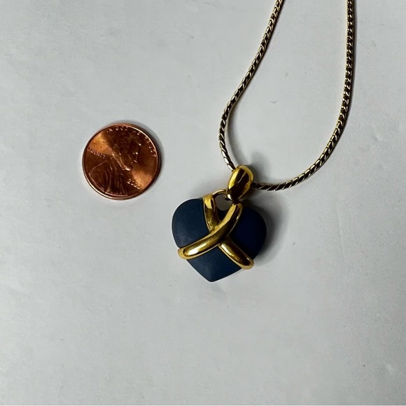 Vintage Blue Wedgwood Gold Heart Necklace 18" - Picture 5 of 5